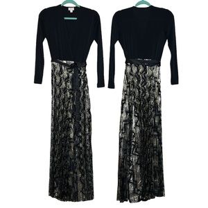 NWT LuLaRoe DeAnne Black And Gold Chevron Print Pleated Long Dress XXS